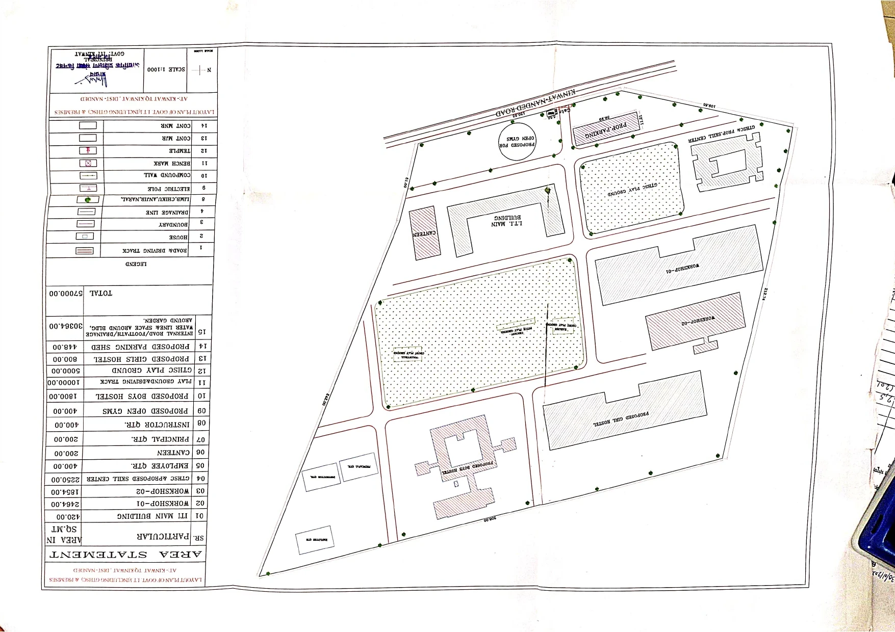 ITI किनवट — परिसर आराखडा नकाशा (Layout Plan), एकूण क्षेत्रफळ 57000 चौ.मी.